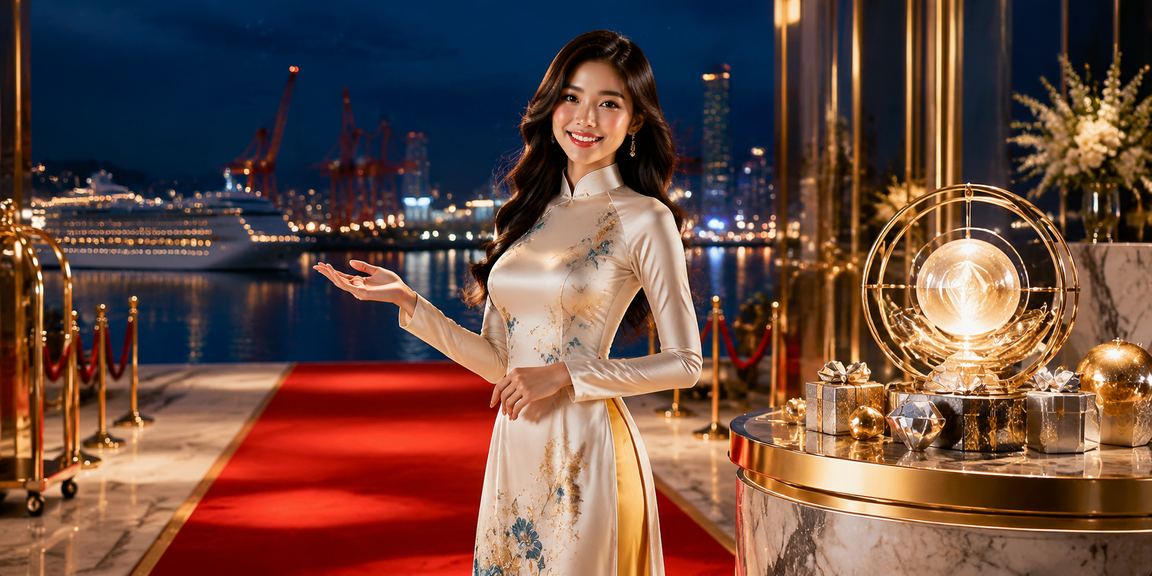 Người phụ nữ mặc áo dài tại Hải Phòng theo dõi kết quả xổ số và thể thao trên màn hình