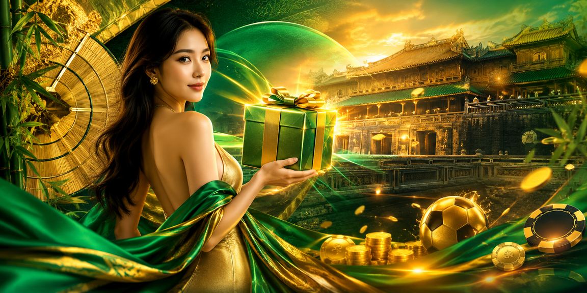 Người chơi mặc nón lá tại sảnh casino phong cách Huế với không gian cao cấp